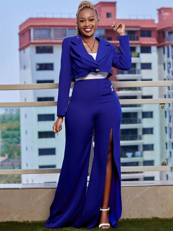 2-osalised naiste komplektid, 2023. aasta kevadsuvi, sinised punased bleiserid, ülikonnatopid ja kõrge lõhega püksid, kaheosalised spordidressi komplektid