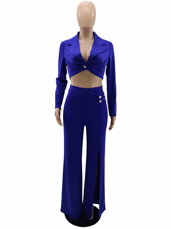 2-osalised naiste komplektid, 2023. aasta kevadsuvi, sinised punased bleiserid, ülikonnatopid ja kõrge lõhega püksid, kaheosalised spordidressi komplektid