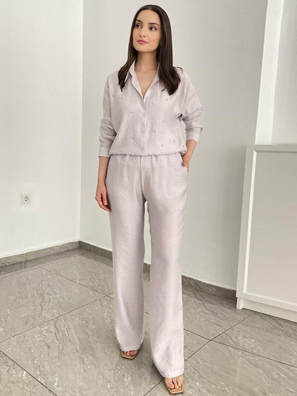 2-dijelni ženski komplet 2023. Ljeto Jesen Košulja dugih rukava Bluza i hlače Odijela Modni kompleti za uredske dame Odgovarajući kompleti