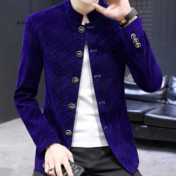 Ανδρικό βελούδινο τουνίκ κοστούμι σακάκι μανταρίνι με γιακά με ρίγες casual blazers 2021 Νέο ανδρικό παλτό με λεπτή εφαρμογή