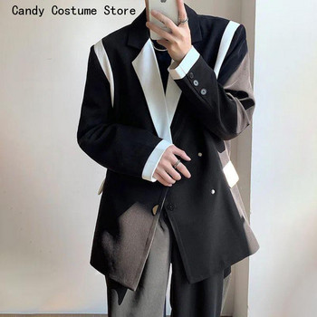 Мъжки тънки палта M-2XL Мъжки блейзър Пачуърк ревер Стрийт облекло с дълъг ръкав Копче Свободни ежедневни костюми Корейска мода 2023 г.