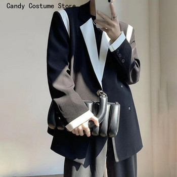 Мъжки тънки палта M-2XL Мъжки блейзър Пачуърк ревер Стрийт облекло с дълъг ръкав Копче Свободни ежедневни костюми Корейска мода 2023 г.