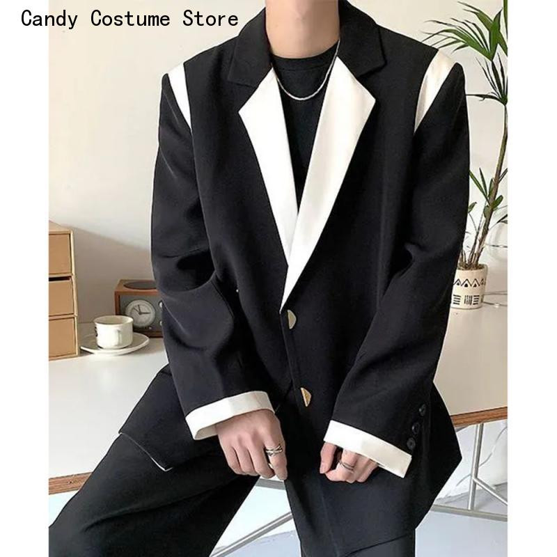 Meeste õhukesed mantlid M-2XL Meeste bleiser, lapiline reväär, pikkade varrukatega streewear, nööp, vabad kostüümid, Korea 2023. aasta mood