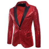 Ανδρικό γυαλιστερό κόκκινο παγιέτες Blazers Disco Glitter Party Tuxedo Blazer Suit Jacket για άνδρες Χριστουγεννιάτικο Mardi Gras Halloween κοστούμι XXL