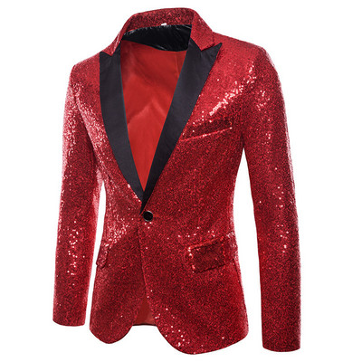 Ανδρικό γυαλιστερό κόκκινο παγιέτες Blazers Disco Glitter Party Tuxedo Blazer Suit Jacket για άνδρες Χριστουγεννιάτικο Mardi Gras Halloween κοστούμι XXL