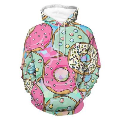 Donut Pattern 3D kapuuts Polüester Lahedad Mehed Naiste Harajuku Pusa Unisex Casual Pullover Hoodies