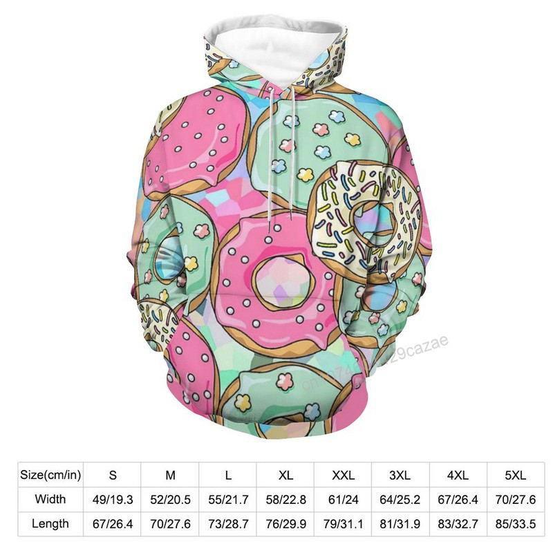 Donut Pattern 3D kapuuts Polüester Lahedad Mehed Naiste Harajuku Pusa Unisex Casual Pullover Hoodies