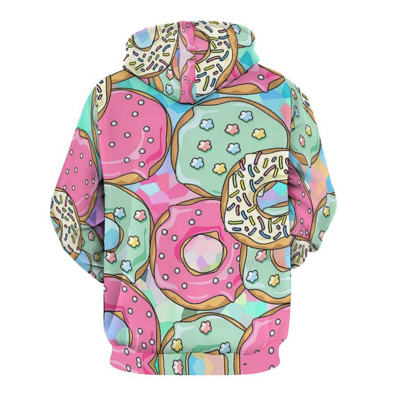 Donut Pattern 3D kapuuts Polüester Lahedad Mehed Naiste Harajuku Pusa Unisex Casual Pullover Hoodies