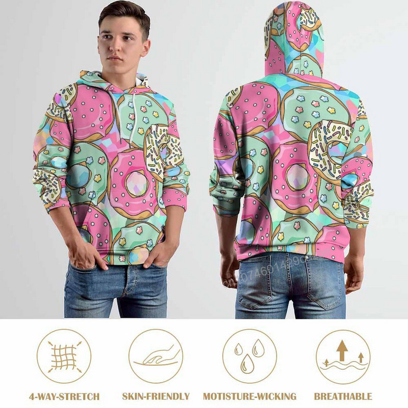 Donut Pattern 3D kapuuts Polüester Lahedad Mehed Naiste Harajuku Pusa Unisex Casual Pullover Hoodies