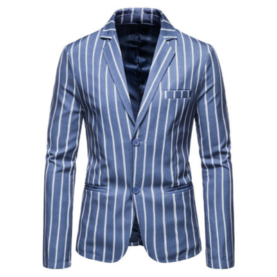 Jachetă de costum în dungi Bărbați, primăvară, toamnă, nou ocazional, haină coreeană subțire, blazer la un singur piept, la modă masculină, topuri cu mânecă lungă, slim fit