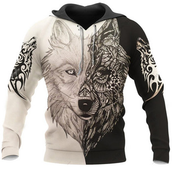 Μόδα Oversized Άνοιξη Φθινοπωρινό Wolf Animal τρισδιάστατο φούτερ με κουκούλα ανδρών Full Print Unisex Casual μπουφάν φούτερ Street Style