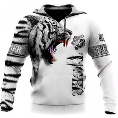 Μόδα Oversized Άνοιξη Φθινοπωρινό Wolf Animal τρισδιάστατο φούτερ με κουκούλα ανδρών Full Print Unisex Casual μπουφάν φούτερ Street Style