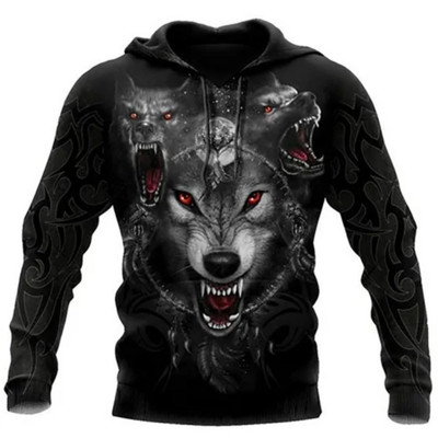 Μόδα Oversized Άνοιξη Φθινοπωρινό Wolf Animal τρισδιάστατο φούτερ με κουκούλα ανδρών Full Print Unisex Casual μπουφάν φούτερ Street Style