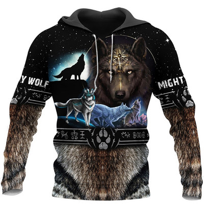 Μόδα Oversized Άνοιξη Φθινοπωρινό Wolf Animal τρισδιάστατο φούτερ με κουκούλα ανδρών Full Print Unisex Casual μπουφάν φούτερ Street Style