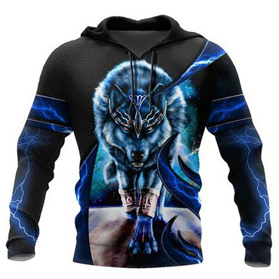 Μόδα Oversized Άνοιξη Φθινοπωρινό Wolf Animal τρισδιάστατο φούτερ με κουκούλα ανδρών Full Print Unisex Casual μπουφάν φούτερ Street Style