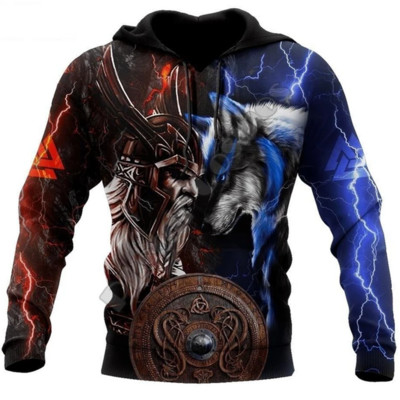 Μόδα Oversized Άνοιξη Φθινοπωρινό Wolf Animal τρισδιάστατο φούτερ με κουκούλα ανδρών Full Print Unisex Casual μπουφάν φούτερ Street Style