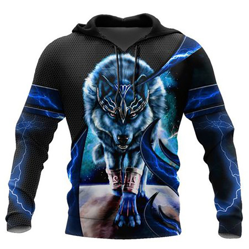Modni preveliki proljeće jesen 3D majica s kapuljačom s vukovim životinjama Muškarci s punim printom Unisex ležerna jakna Sweatshirt Street Style