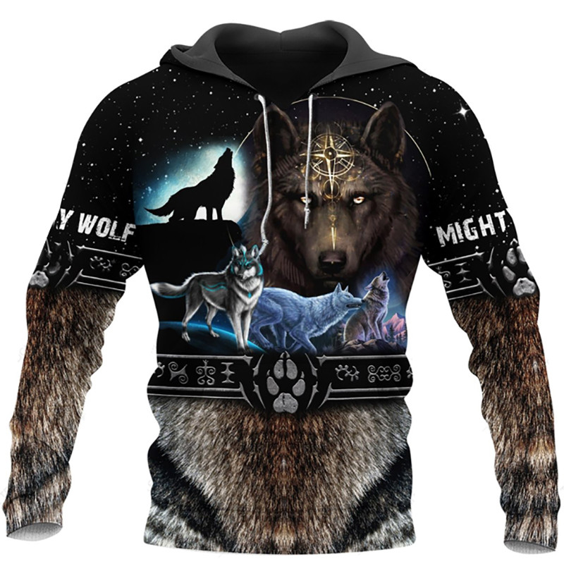 Modni preveliki proljeće jesen 3D majica s kapuljačom s vukovim životinjama Muškarci s punim printom Unisex ležerna jakna Sweatshirt Street Style