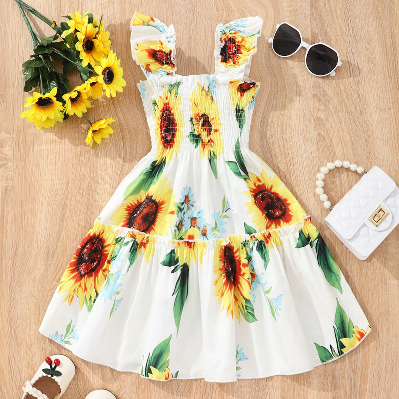 Καλοκαιρινό φόρεμα για κορίτσια κινουμένων σχεδίων Ζώο Γοργόνα πεταλούδα ουράνιο τόξο ιπτάμενο μανίκι Παιδικά φορέματα Βαμβακερά βολάν Ρούχα για νήπια 1-7 ετών