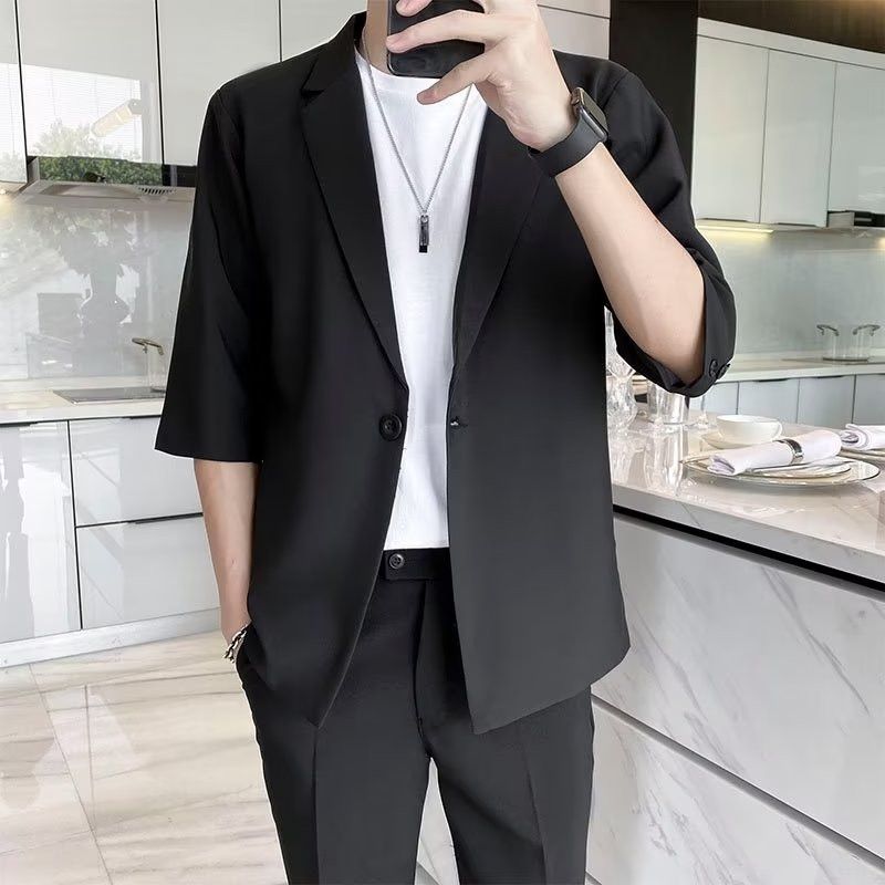 Ljetni sako kratkih rukava Muški Slim Fit Fashion Society Muški sako Poslovno ležerno odijelo Sako Muški uredski svečani sako