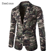 Samlona Muški modni blejzeri velike veličine Jakne s preklopnim ovratnikom Vintage kamuflažna gornja odjeća 2023. Novi proljetni vojni blejzer