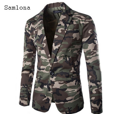 Samlona Muški modni blejzeri velike veličine Jakne s preklopnim ovratnikom Vintage kamuflažna gornja odjeća 2023. Novi proljetni vojni blejzer