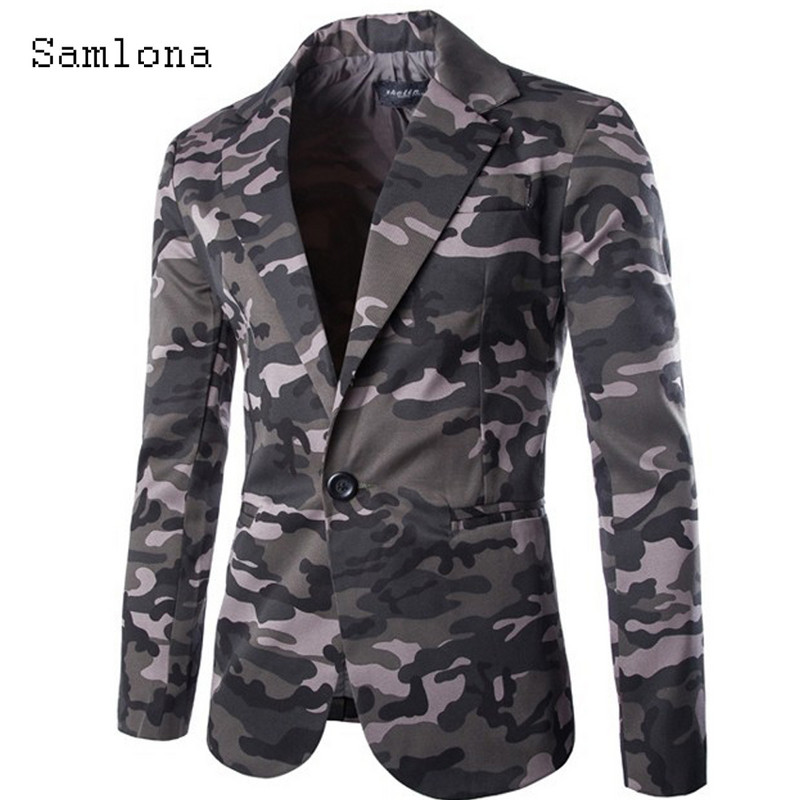 Samlona Muški modni blejzeri velike veličine Jakne s preklopnim ovratnikom Vintage kamuflažna gornja odjeća 2023. Novi proljetni vojni blejzer