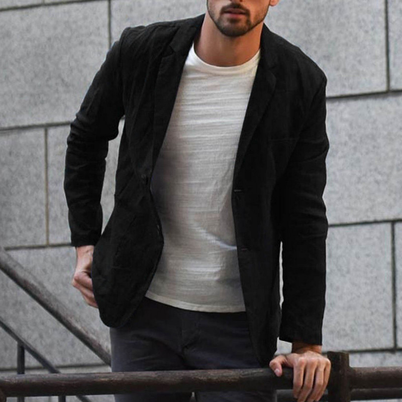 Za Blazer Blazers Jakna Blazers Sleeve Jesen Muškarci Muškarci Pamučna odjeća Homens Džepovi kaputa Dugi Blazers Laneno na gumbe Muškarci One
