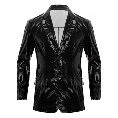 Muški motociklistički kostimi Wet Look Lakirana kožna jakna na rever Ležerna jakna s dugim rukavima na revere Muško odijelo Blazer Clubwear