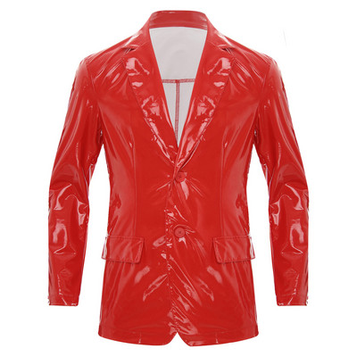 Muški motociklistički kostimi Wet Look Lakirana kožna jakna na rever Ležerna jakna s dugim rukavima na revere Muško odijelo Blazer Clubwear