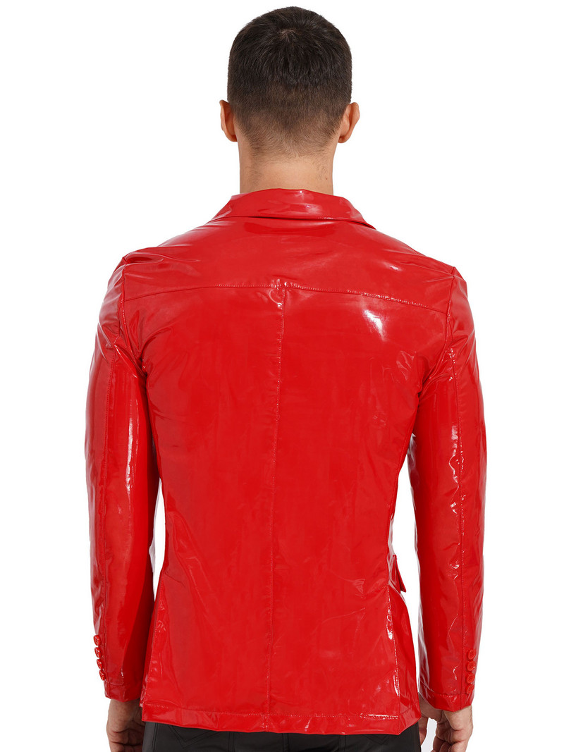 Muški motociklistički kostimi Wet Look Lakirana kožna jakna na rever Ležerna jakna s dugim rukavima na revere Muško odijelo Blazer Clubwear