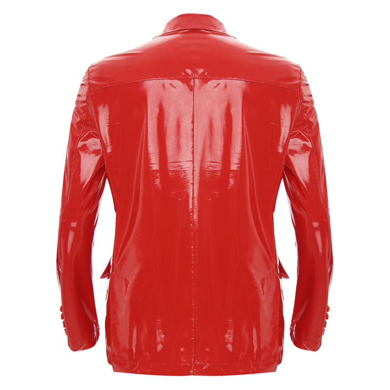 Muški motociklistički kostimi Wet Look Lakirana kožna jakna na rever Ležerna jakna s dugim rukavima na revere Muško odijelo Blazer Clubwear