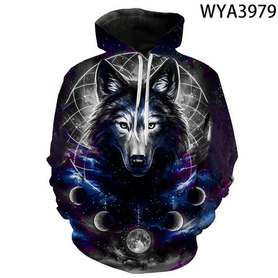 3D printane majice s kapuljačom Muškarci Žene Wolf Animal Series Puloveri Sweatshirts Cool Boy Girl Kids Streetwear Modni kaput dugih rukava
