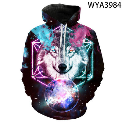 3D printane majice s kapuljačom Muškarci Žene Wolf Animal Series Puloveri Sweatshirts Cool Boy Girl Kids Streetwear Modni kaput dugih rukava