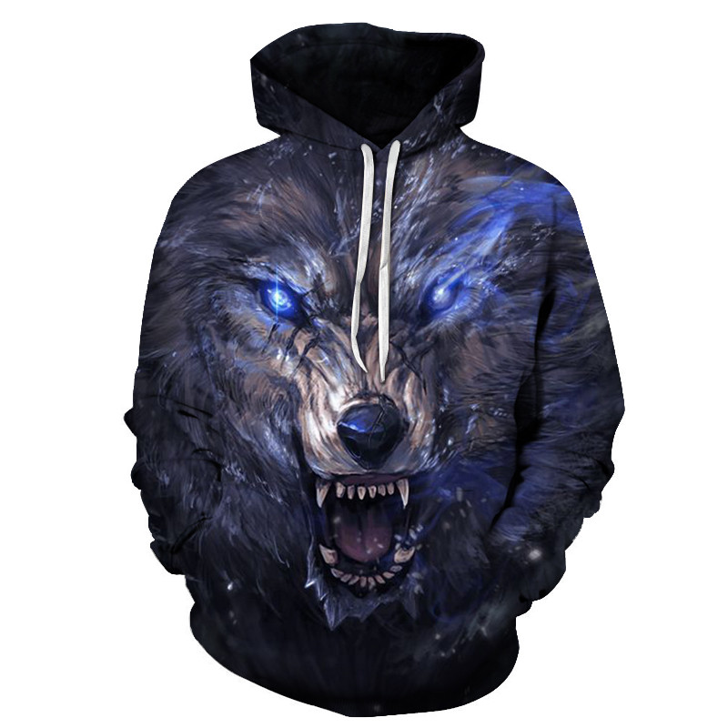 Animal Wolf 3D Prinditud kapuutsiga dressipluusid Meeste Naiste Mood Vabaaja Suur Pullover Hip Hop Harajuku Tänavarõivad Pusad