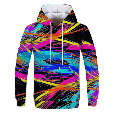 Uued 3D kapuutsiga meeste ja naiste värvilaigud 3D prinditud pikkade varrukatega mütssärkid tänava pulloverid