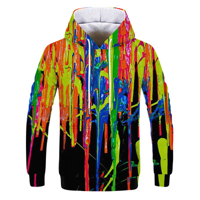 Uued 3D kapuutsiga meeste ja naiste värvilaigud 3D prinditud pikkade varrukatega mütssärkid tänava pulloverid