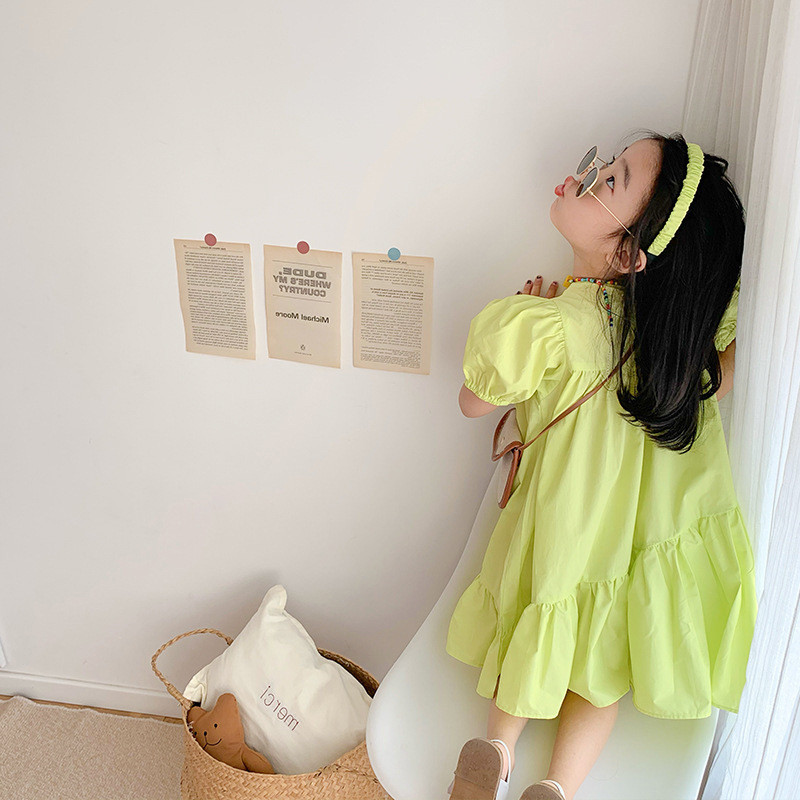 Beebitüdrukute kleidid Suvised Uued õmblused Lühikeste varrukatega Ebaregulaarne Kleit Suur Swing Edge Printsesskleit Moodne Lasteriided