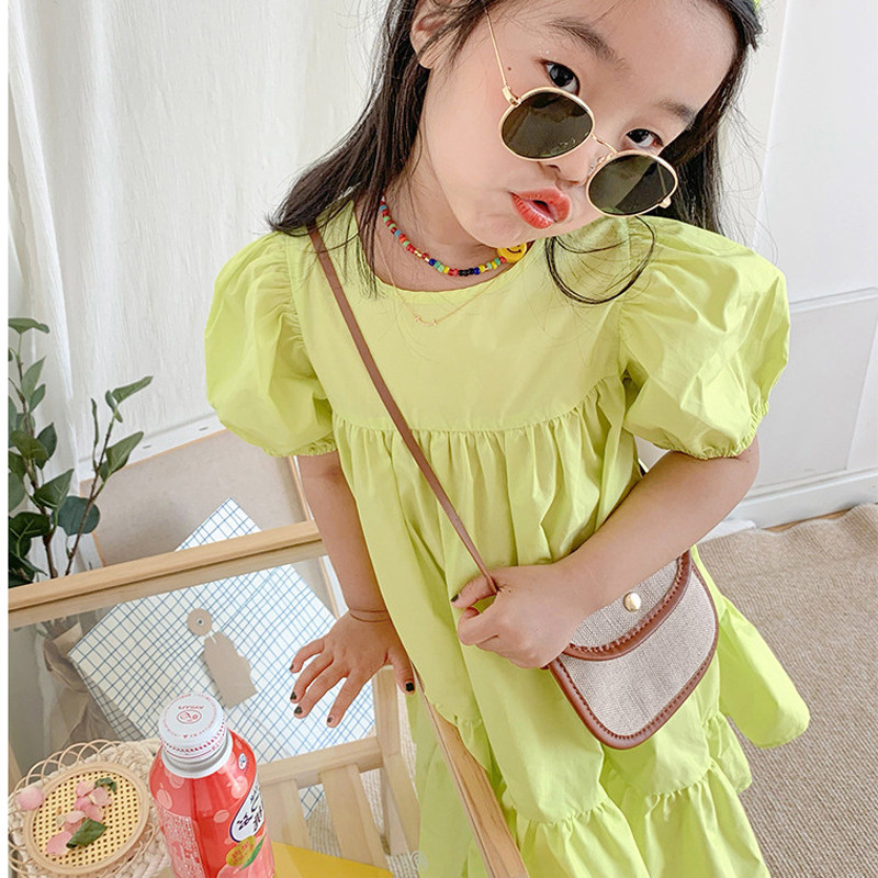 Beebitüdrukute kleidid Suvised Uued õmblused Lühikeste varrukatega Ebaregulaarne Kleit Suur Swing Edge Printsesskleit Moodne Lasteriided