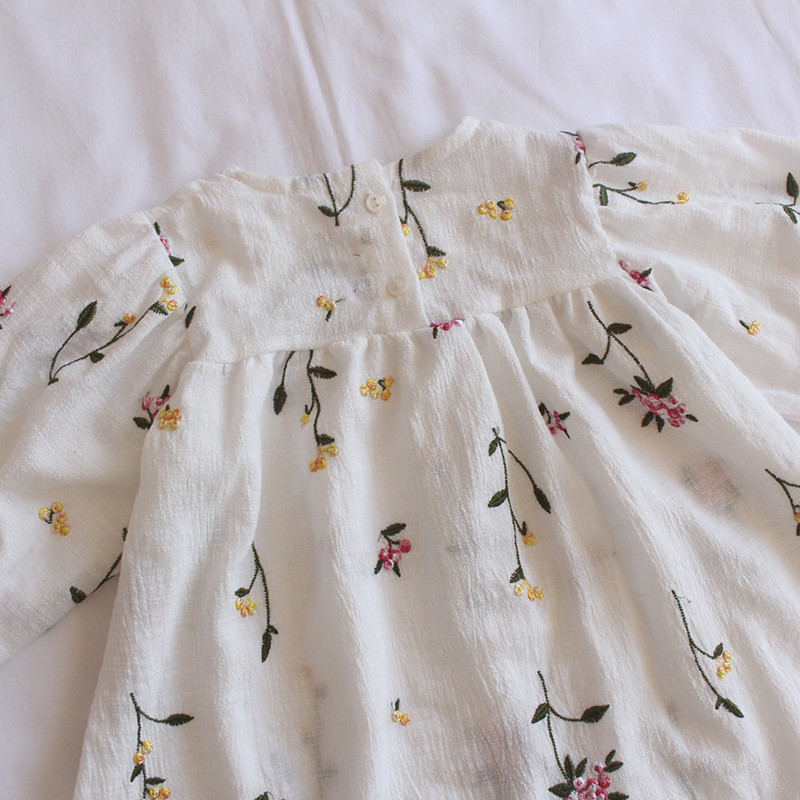 Väikelapsed, lapsed printsesskleidid, tikandid, lillelised, puhvis varrukad, tüdrukute avar puuvillane kleit 2022. aasta kevadised lasteriided