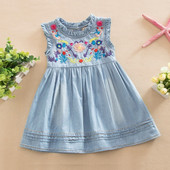 AiLe Rabbit Girls Denim Dress Princess Haljina s izvezenim rukavima Ležerna udobna dječja odjeća visoke kvalitete K1