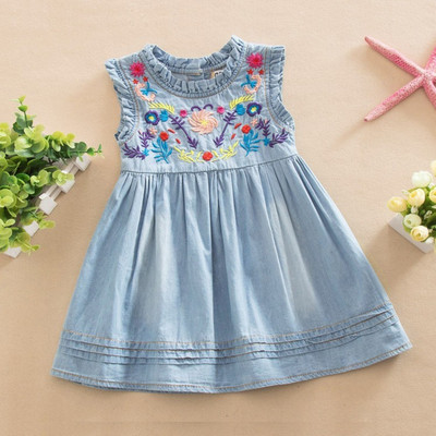 AiLe Rabbit Fete Denim Rochie Printesa Rochie Brodata Fara Maneci Imbracaminte Ocazional Confortabil de Inalta Calitate pentru Copii K1