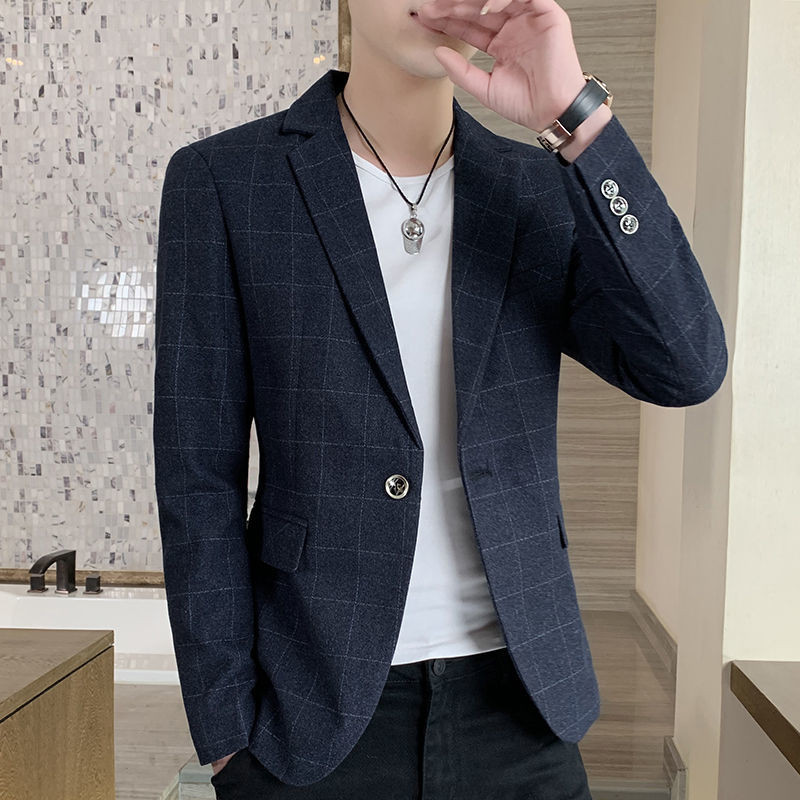 Novo stilsko odijelo 2023., muško proljetno i jesensko odijelo u karo južnokorejskog uskog kroja, malo odijelo za mlade, jednostruki zapadnjački muški ležerni kaput E798