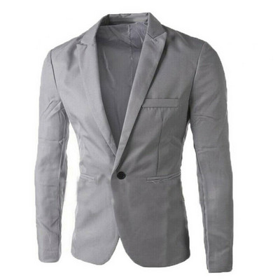 Men Solid Color Long Sleeve Lapel One Button Pocket Blazer Slim Suit Coat Fit