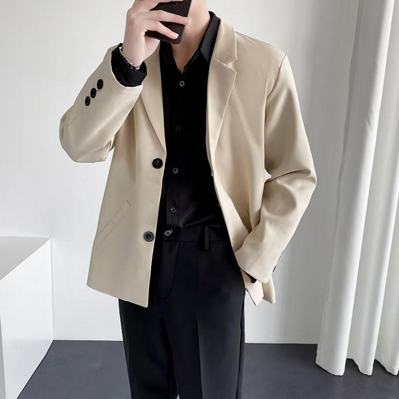 Muško odijelo Jakne Blazer Kaput Slim Fit Smart Casual Proljetna Tanka modna odjeća Azijska jednoredna korejska crna Novi dolazak