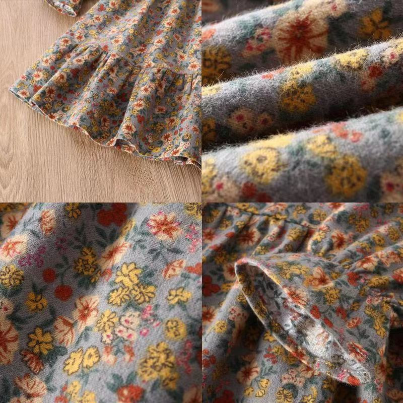 Laura Kors Zimske novopridošle haljine za djevojčice dugih rukava Petar Pan ovratnik s volanima Slatka slatka dječja haljina s cvjetnim motivom Vestidos 18M-7T