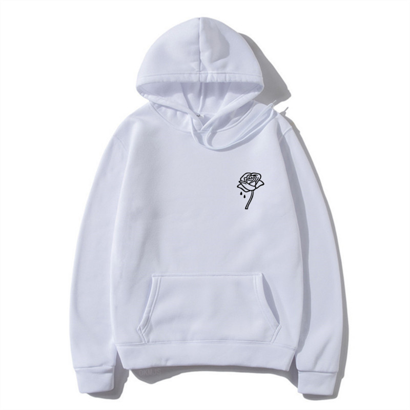 Harajuku Fashion Hoodie s printom cvijeta ruže Muškarci Žene Ležerne majice s kapuljačom Puloveri Sweatshirt Jesen Zima Ulična odjeća s kapuljačom