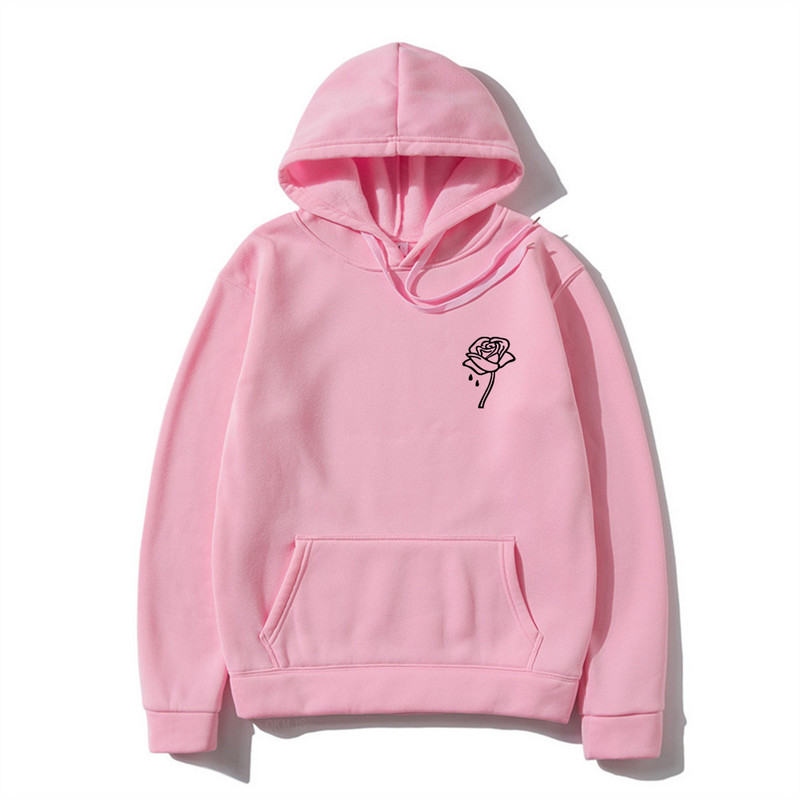 Harajuku Fashion Hoodie s printom cvijeta ruže Muškarci Žene Ležerne majice s kapuljačom Puloveri Sweatshirt Jesen Zima Ulična odjeća s kapuljačom