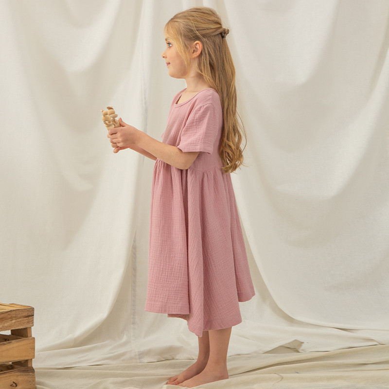 Rochie de vară cu mânecă scurtă pentru fete 100% bumbac, 2022, noua fetiță, lejer lejer, rochii fluide de plajă, îmbrăcăminte pentru copii