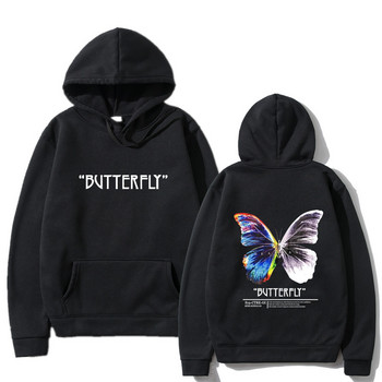 Ανδρικό φούτερ Hip Hop 2023 Hoodie Color Butterfly Streetwear Harajuku Pullover Hoodie Cotton Fleece Χειμερινό φθινόπωρο μαύρο φούτερ